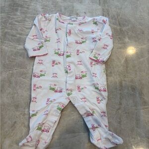 Kissy Kissy, snap button footie, golf print with Pink and Green Accent, EUC